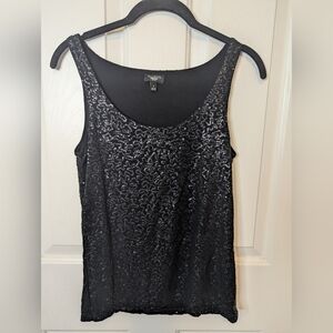TALBOTS Black Sequin Tank Top Size Small Petite Sleeveless Blouse Lined